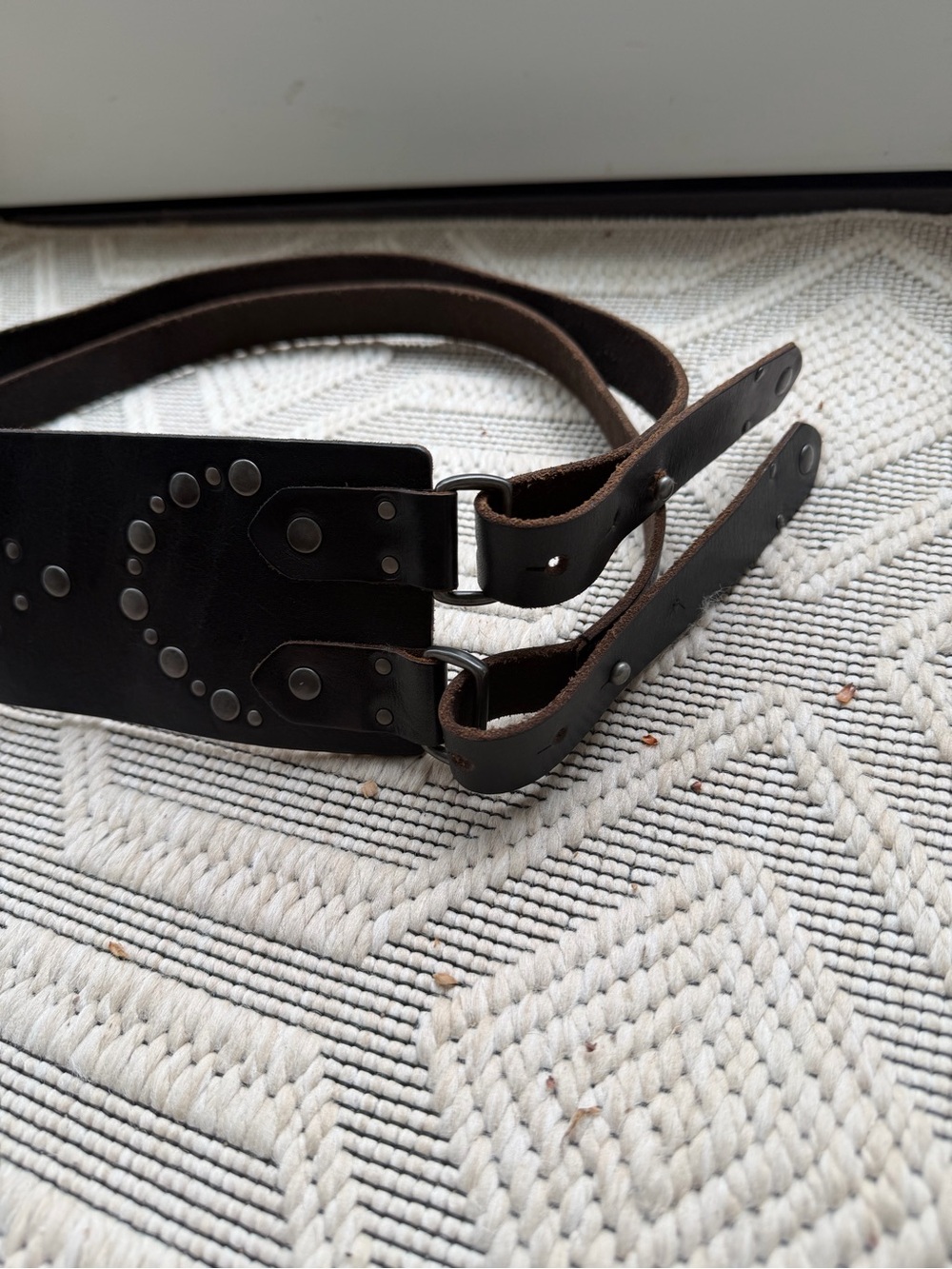 Y2K Candies Wide Black Leather Studded Double Buckle Skinny Straps Belt L/XL - Picture 6 of 15